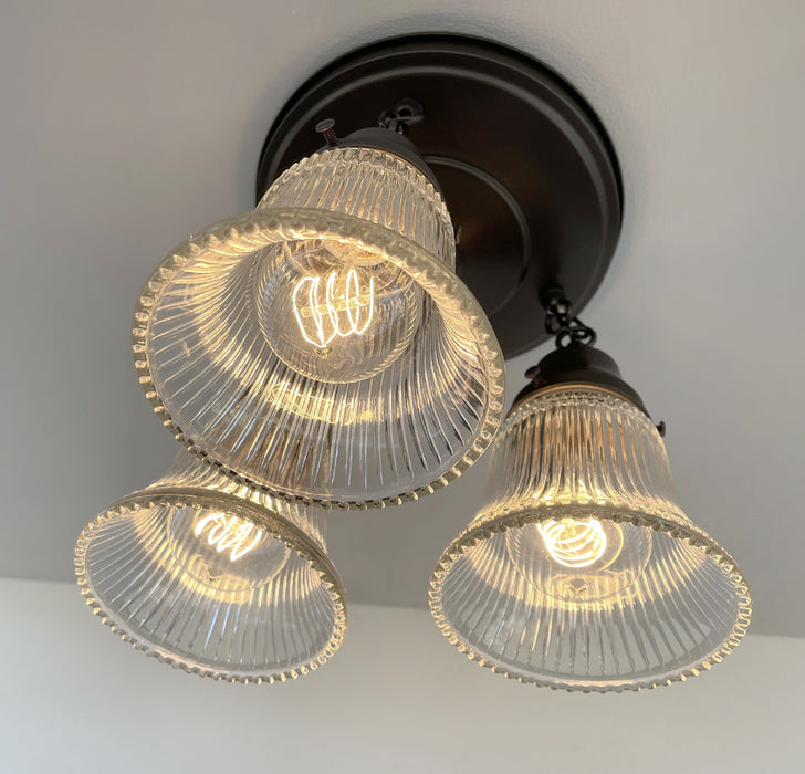 Antique HOLOPHANE 1960's CLEAR Glass Ceiling Light - Sweatfully