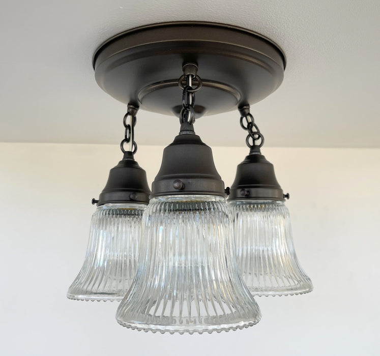 Antique HOLOPHANE 1960's CLEAR Glass Ceiling Light - Sweatfully