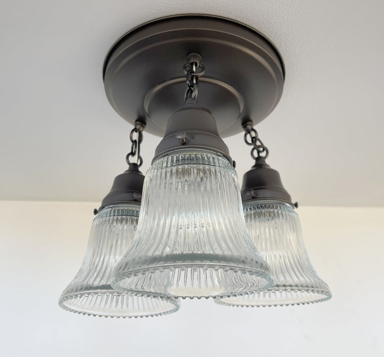 Antique HOLOPHANE 1960's CLEAR Glass Ceiling Light - Sweatfully