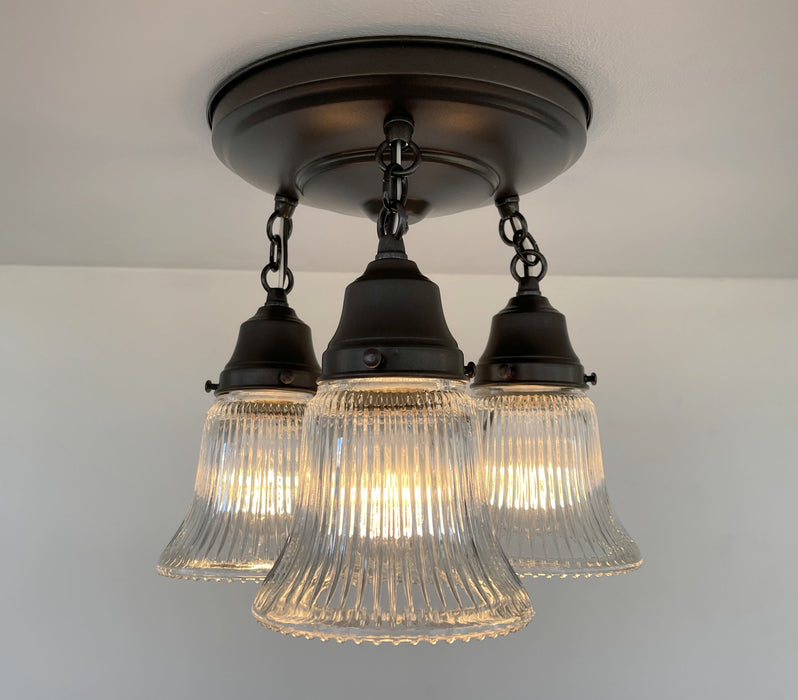 Antique HOLOPHANE 1960's CLEAR Glass Ceiling Light - Sweatfully