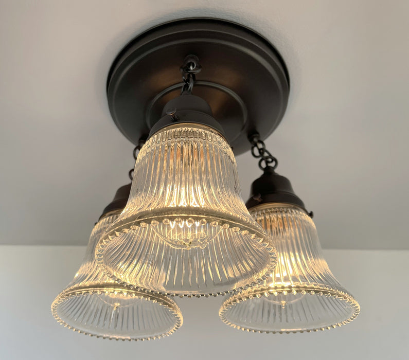 Antique HOLOPHANE 1960's CLEAR Glass Ceiling Light - Sweatfully