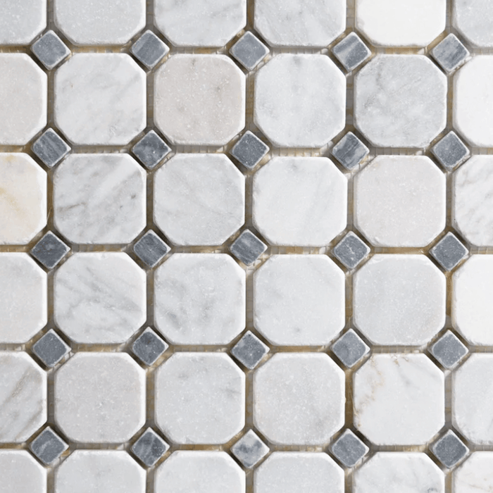 Antique Carrara / Bardiglio Octagon Mosaic Marble Tile - Sweatfully