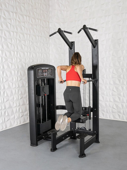 Elite Selectorized Assisted Chin/Dip - Muscle D Fitness - Commercial Grade - Adjustable - Pin Selectorized - Back & Shoulder Combo Machine - Sweatfully