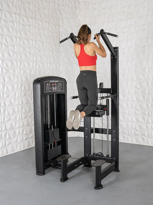 Elite Selectorized Assisted Chin/Dip - Muscle D Fitness - Commercial Grade - Adjustable - Pin Selectorized - Back & Shoulder Combo Machine - Sweatfully