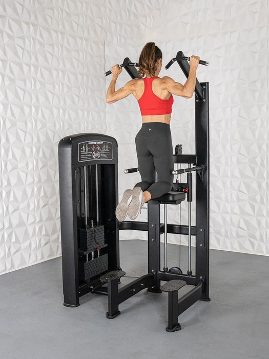 Elite Selectorized Assisted Chin/Dip - Muscle D Fitness - Commercial Grade - Adjustable - Pin Selectorized - Back & Shoulder Combo Machine - Sweatfully