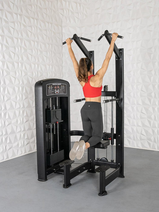 Elite Selectorized Assisted Chin/Dip - Muscle D Fitness - Commercial Grade - Adjustable - Pin Selectorized - Back & Shoulder Combo Machine - Sweatfully