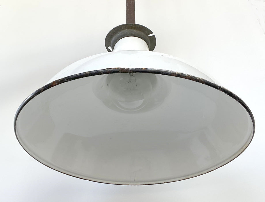 Large ORIGINAL FARM BARN White Enamel Pendant Light - Sweatfully