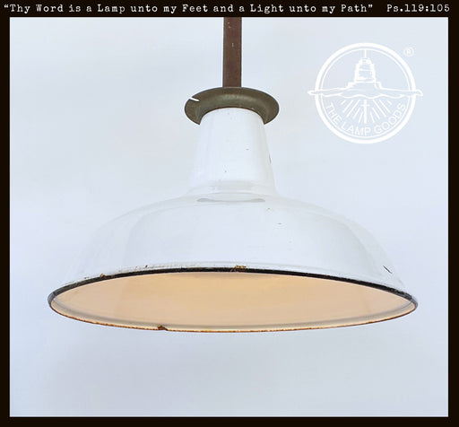 Large ORIGINAL FARM BARN White Enamel Pendant Light - Sweatfully