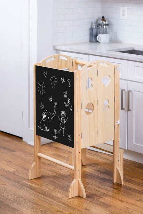Plum 3-in-1 Foldable Kitchen Tower, Step Stool & Chalkboard for Toddlers - Sweatfully