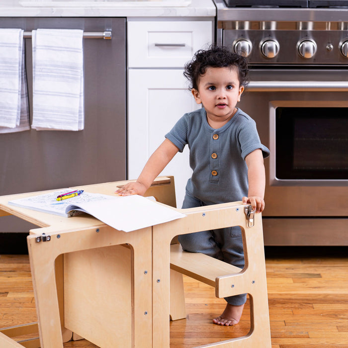 Date - 4 in 1 Kitchen Tower, Desk, Step Stool and Chalkboard - Sweatfully