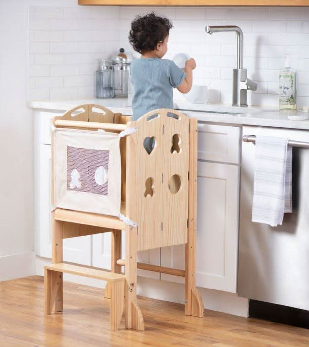 Plum 3-in-1 Foldable Kitchen Tower, Step Stool & Chalkboard for Toddlers - Sweatfully
