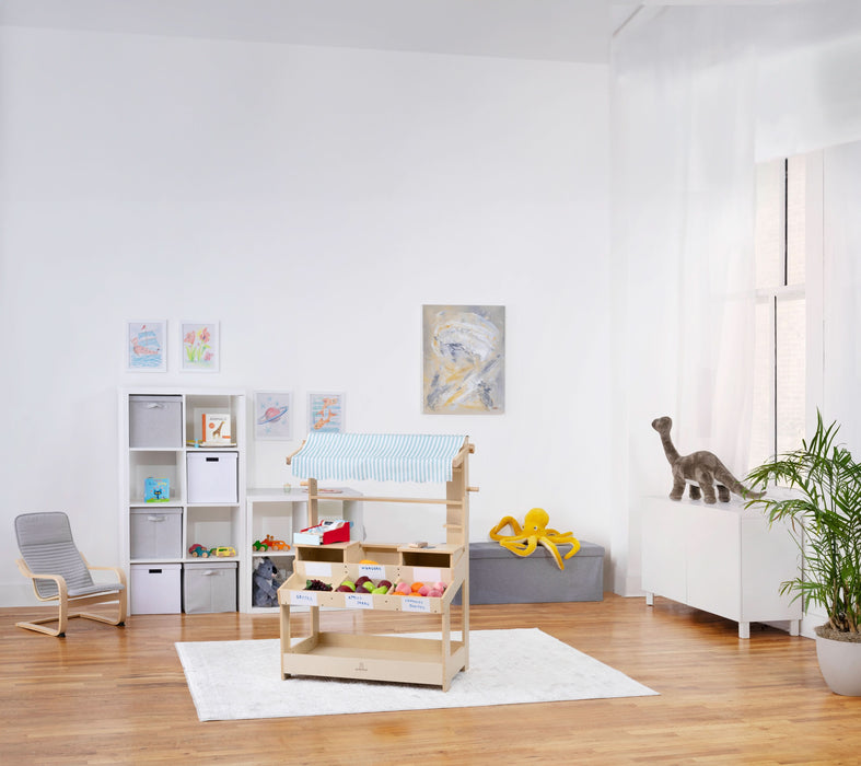 Cypress Wooden Market Stand – Pretend Play Shop for Kids with Storage - Sweatfully