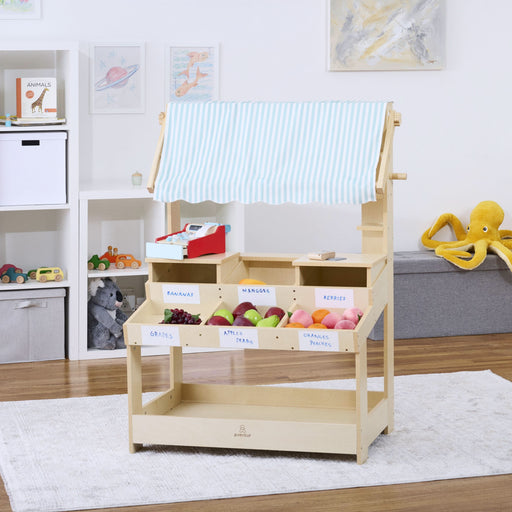 Cypress Wooden Market Stand – Pretend Play Shop for Kids with Storage - Sweatfully