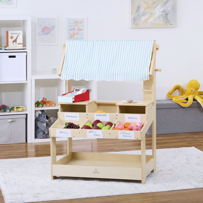 Cypress Wooden Market Stand – Pretend Play Shop for Kids with Storage - Sweatfully
