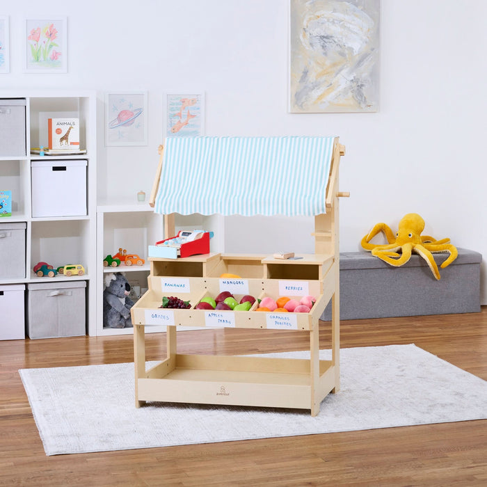 Cypress Wooden Market Stand – Pretend Play Shop for Kids with Storage - Sweatfully