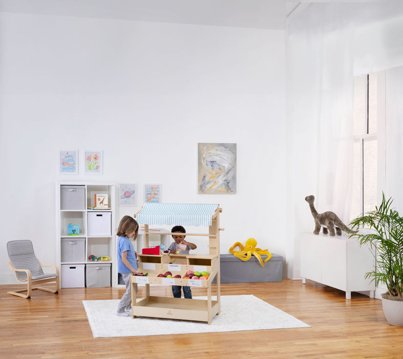 Cypress Wooden Market Stand – Pretend Play Shop for Kids with Storage - Sweatfully