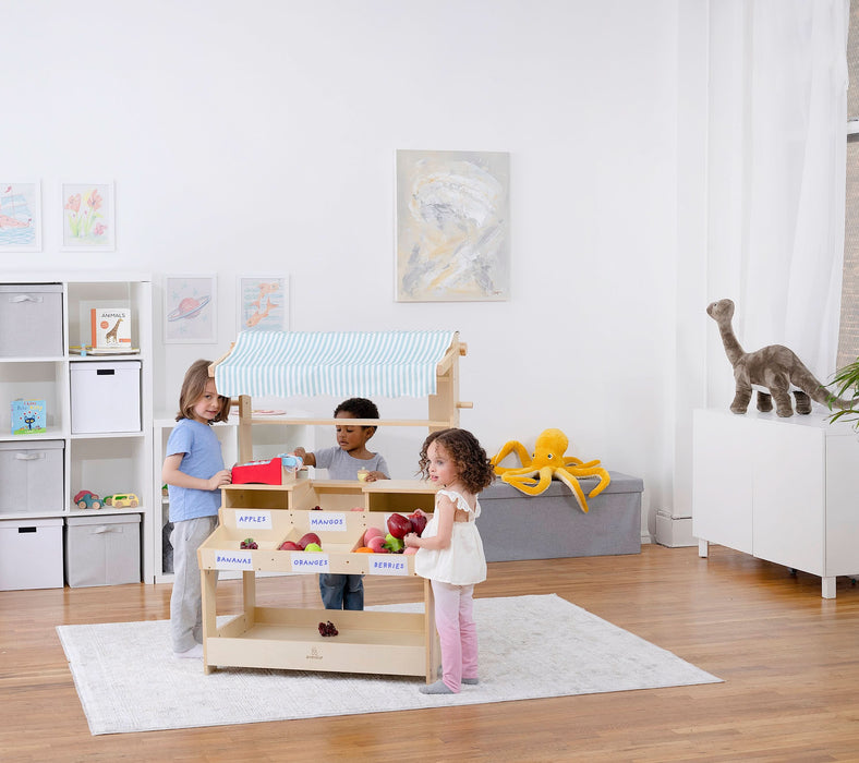 Cypress Wooden Market Stand – Pretend Play Shop for Kids with Storage - Sweatfully