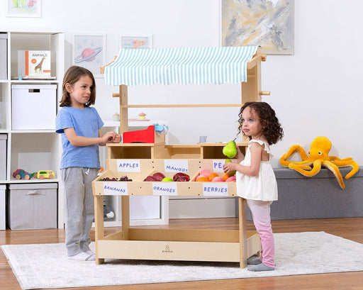 Cypress Wooden Market Stand – Pretend Play Shop for Kids with Storage - Sweatfully