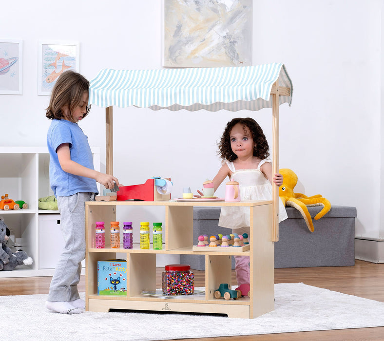 Holly Wooden Market Stand – Kids’ Pretend Play Shop & Display Shelf - Sweatfully