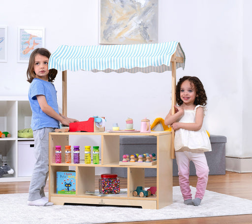 Holly Wooden Market Stand – Kids’ Pretend Play Shop & Display Shelf - Sweatfully