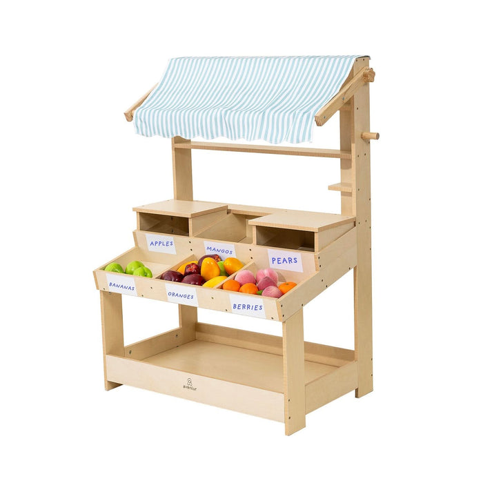 Cypress Wooden Market Stand – Pretend Play Shop for Kids with Storage - Sweatfully