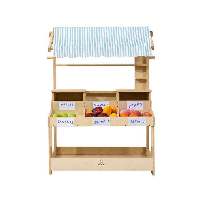 Cypress Wooden Market Stand – Pretend Play Shop for Kids with Storage - Sweatfully