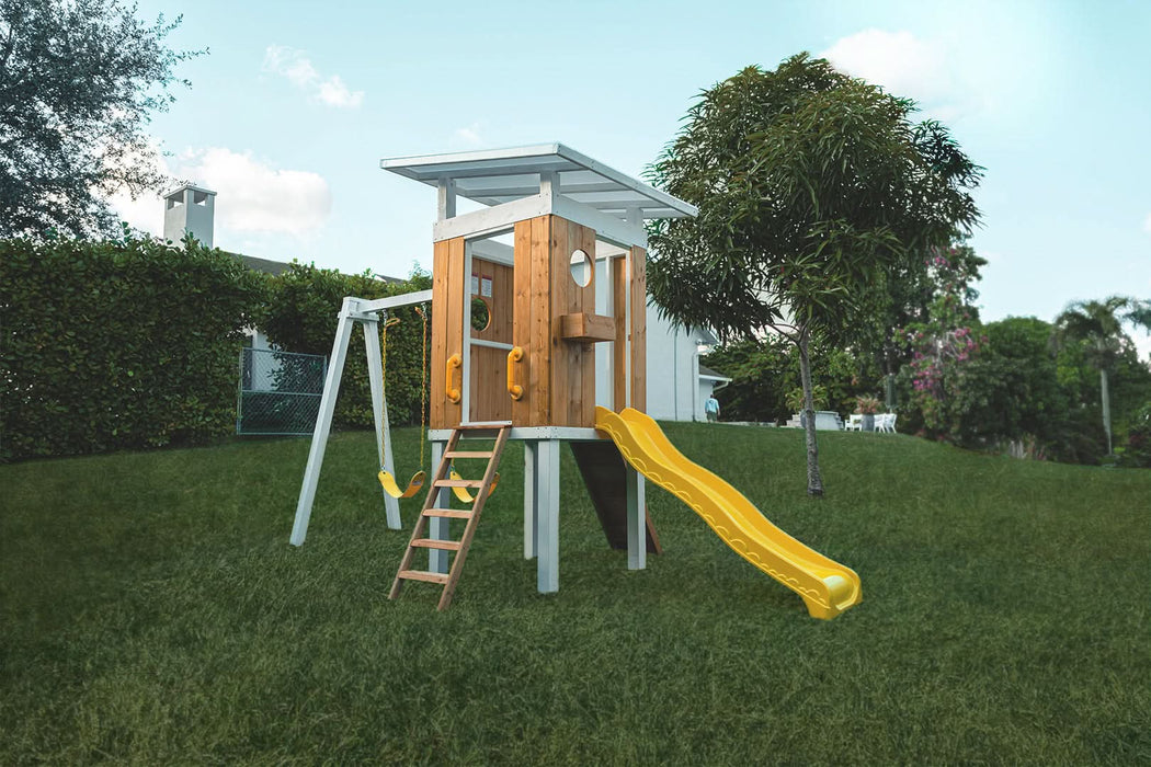 Forest - Modern Backyard Outdoor Swing Set 2 Swings And Trapeze Bar - Sweatfully