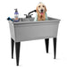 Tehila Freestanding Double-Wide Grey Utility Sink with Steel Legs & Black Pull-Out Faucet, Multi-Purpose Heavy-Duty Laundry Tub and Kitchen Sink for Homes & Business - Sweatfully