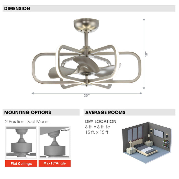 30" Theron Modern DC Motor Downrod Mount Reversible Ceiling Fan with LED Lighting and Remote Control - Sweatfully