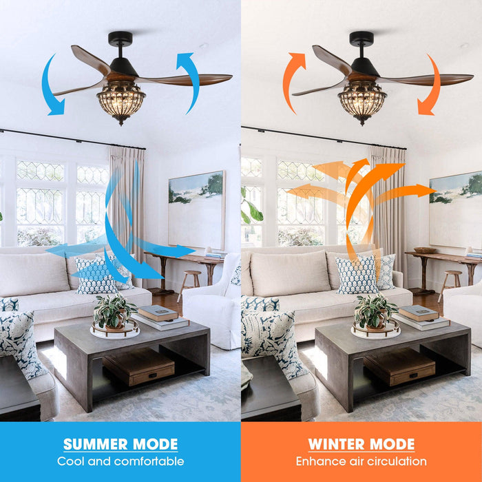 52" Vicky Farmhouse DC Motor Downrod Mount Reversible Ceiling Fan with Lighting and Remote Control - Sweatfully