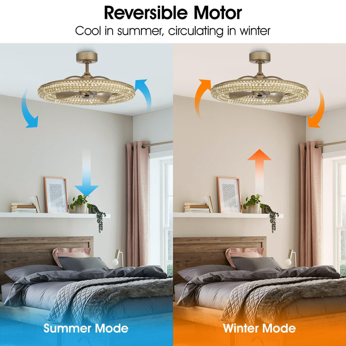 33" Modern DC Motor Crystal Ceiling Fan with Lighting and Remote Control - Sweatfully