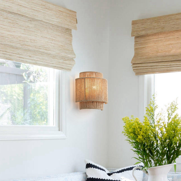 1-Light Farmhouse Rattan Wall Sconce Lighting - Sweatfully