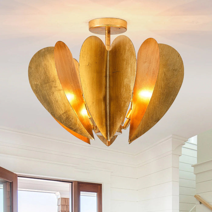 19 Inch Elvira 6-Light Farmhouse Vintage Distressed Golden Semi-Flush Mount Ceiling Light - Sweatfully