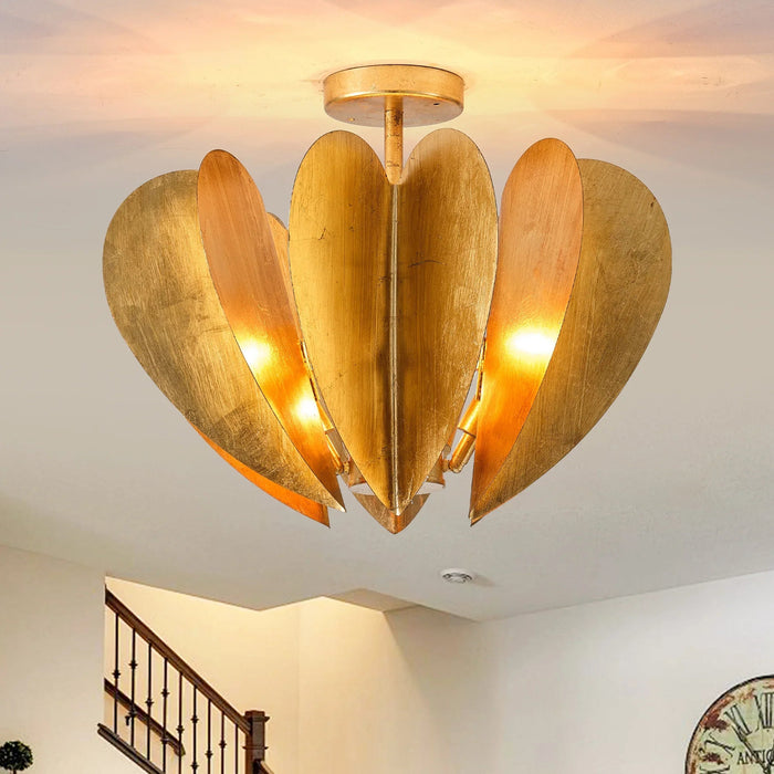 19 Inch Elvira 6-Light Farmhouse Vintage Distressed Golden Semi-Flush Mount Ceiling Light - Sweatfully
