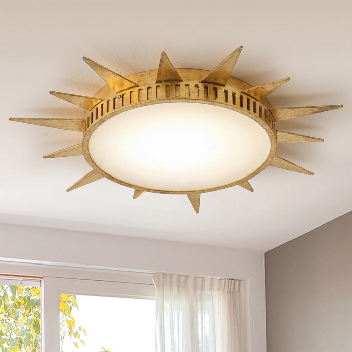 25 Inch Dana Vintage Golden Sunburst Flush Mount LED Light - Sweatfully