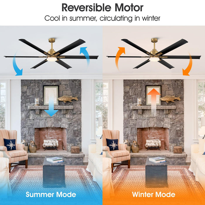 72" Bankston Modern DC Motor Downrod Mount Reversible Ceiling Fan with Lighting and Remote Control - Sweatfully