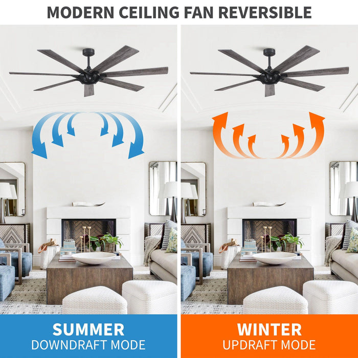 72" Farmhouse DC Motor Brushed Nickel Downrod Mount Reversible Ceiling Fan with Remote Control - Sweatfully