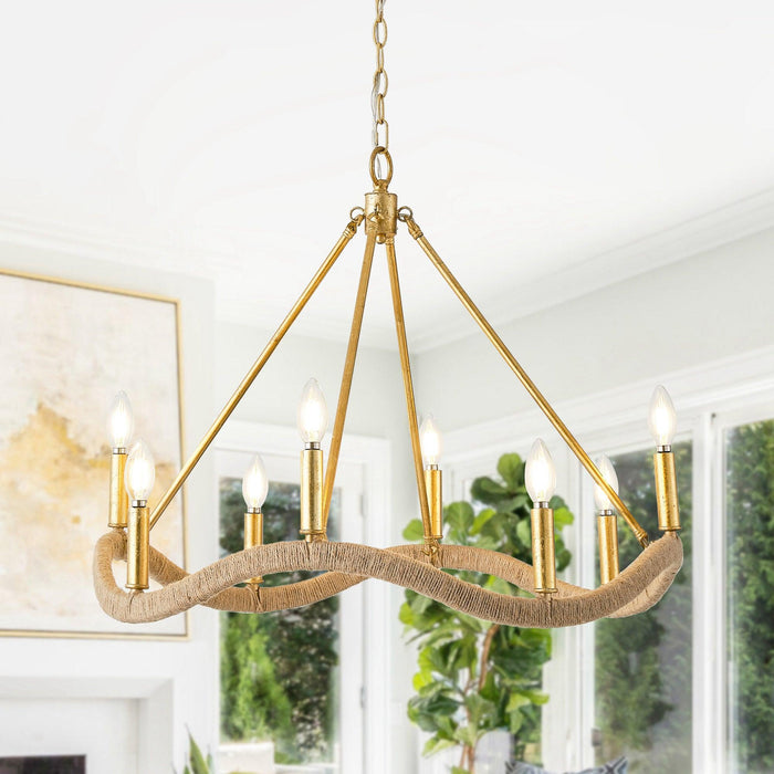 8-Light Golden Modern Candle Chandelier - Sweatfully