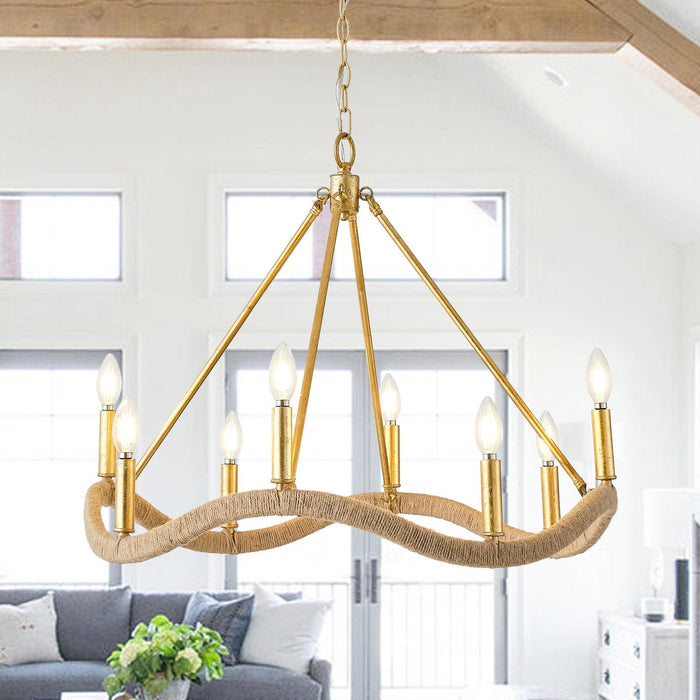 8-Light Golden Modern Candle Chandelier - Sweatfully