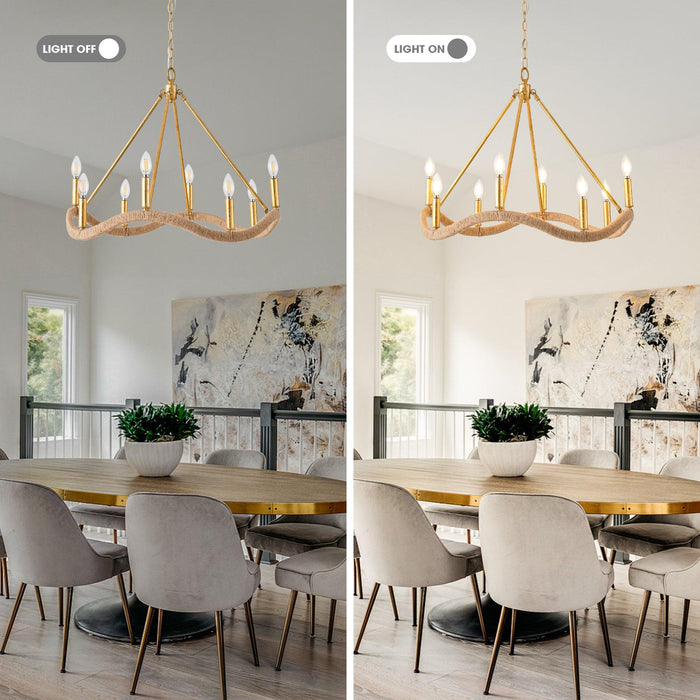 8-Light Golden Modern Candle Chandelier - Sweatfully