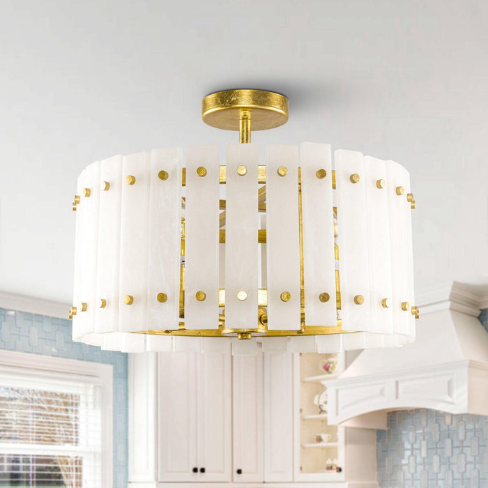 4-Light Modern Drum Marble Semi Flush Mount Ceiling Light - Sweatfully