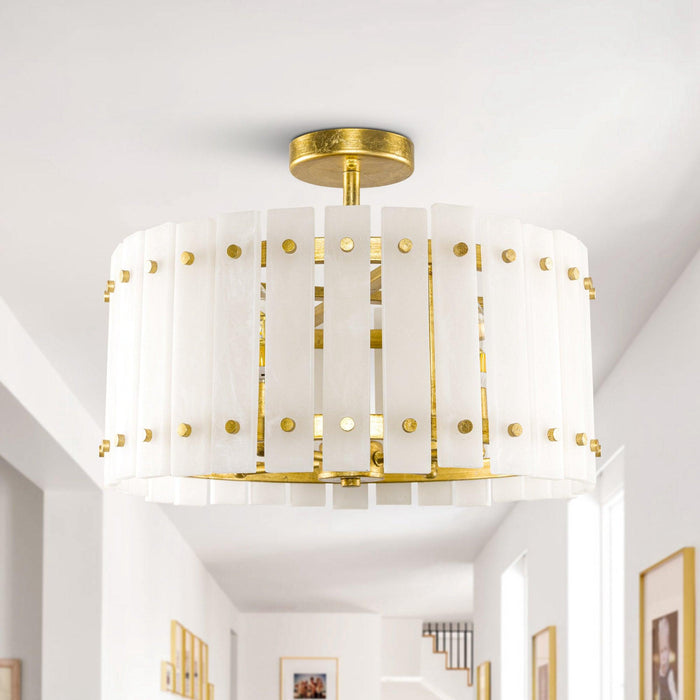 4-Light Modern Drum Marble Semi Flush Mount Ceiling Light - Sweatfully
