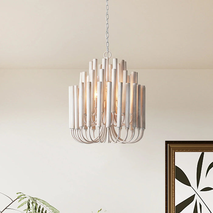 20 Inch Borg 5-Light White Wooden Chandelier - Sweatfully