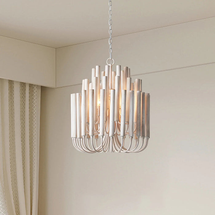 20 Inch Borg 5-Light White Wooden Chandelier - Sweatfully