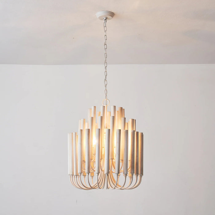 20 Inch Borg 5-Light White Wooden Chandelier - Sweatfully