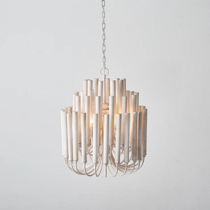 20 Inch Borg 5-Light White Wooden Chandelier - Sweatfully