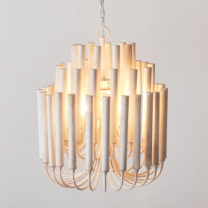 20 Inch Borg 5-Light White Wooden Chandelier - Sweatfully