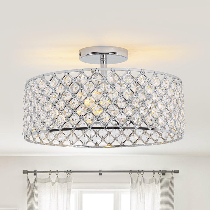 15 Inch 3-Light Modern Chrome Semi-Flush Mount Ceiling Lighting - Sweatfully