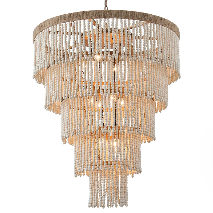 32 Inch Nelly 9-Light Bohemia Wood Beaded Chandelier - Sweatfully