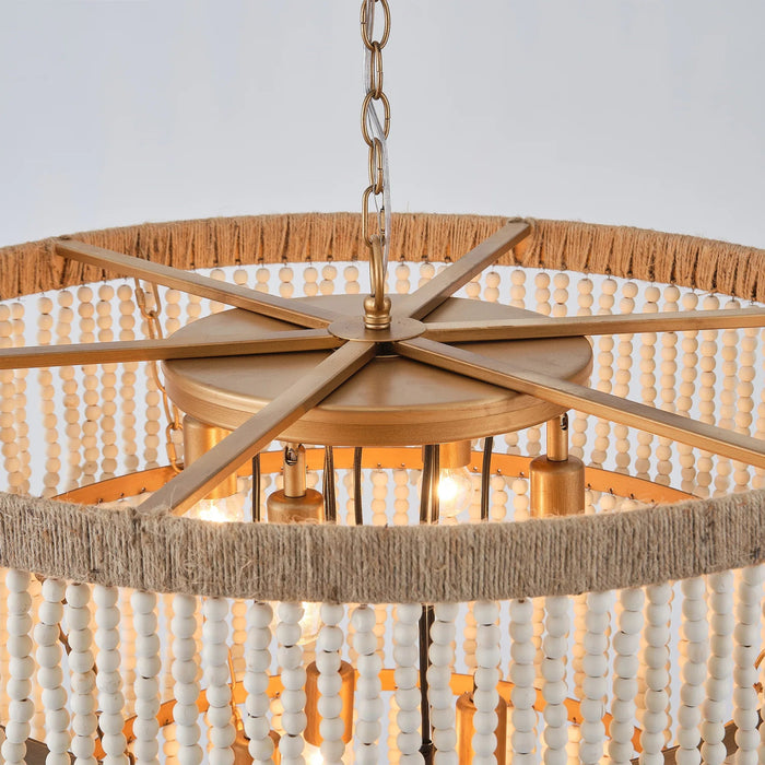 32 Inch Nelly 9-Light Bohemia Wood Beaded Chandelier - Sweatfully